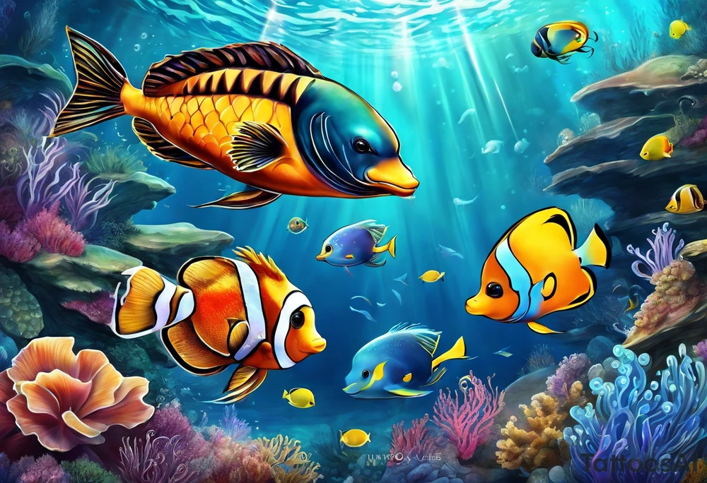 Animal cute , ocean tattoo idea