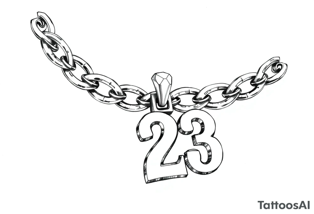 Diamond Cuban link chain with number 23 pendant tattoo idea