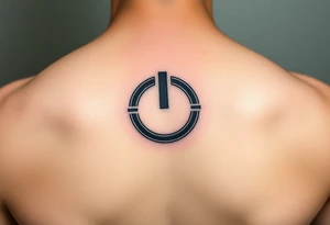 "Hyperrealistic tattoo of a PC power button (1:1 size).  
Label: 'Press to reboot universe'.  
Style: Fake 3D, like actual button on skin. Black/red." tattoo idea