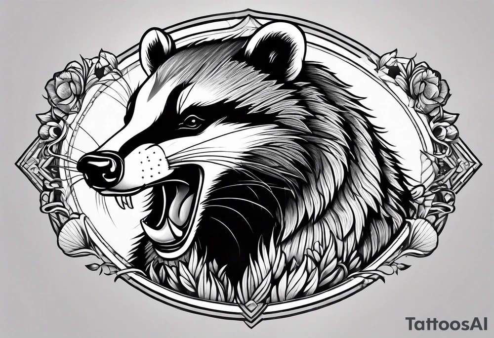 Neo traditional badger with mouth open tattoo idea