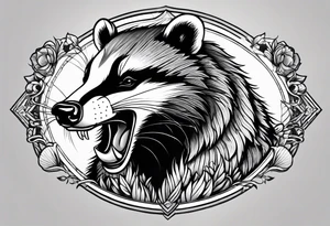 Neo traditional badger with mouth open tattoo idea