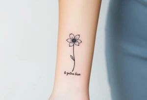 fine-line flower on my inner wrist, with the stem flowing down into a bible verse tattoo idea