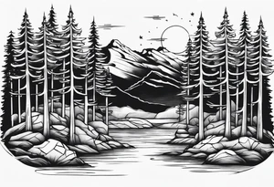 Full back ancient pine Forrest tattoo idea