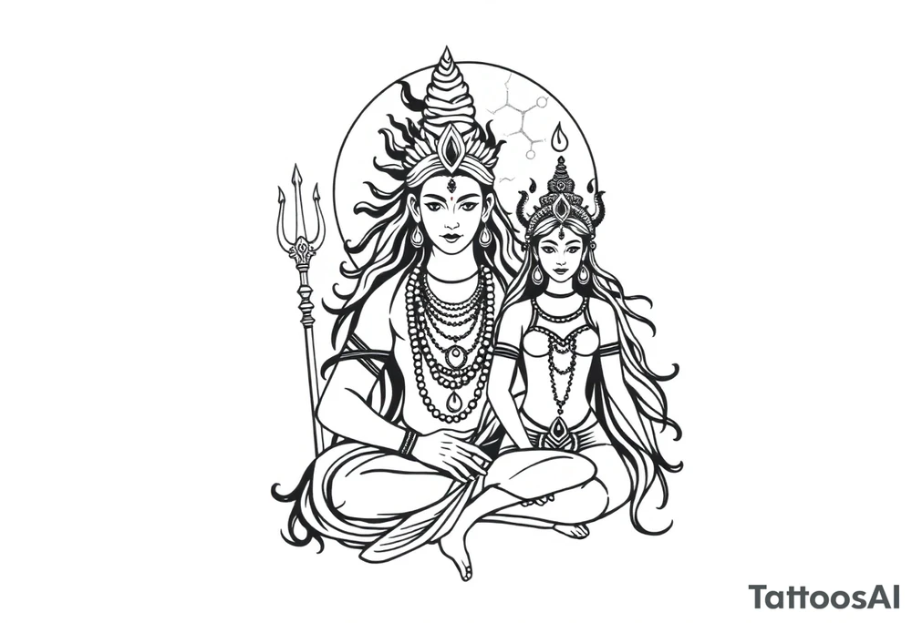 Lord Shiva, Godess Kali, Godess Lilith Together with the moon in the background tattoo idea
