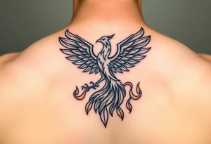 magnificent phoenix rising from golden flames with trailing embers tattoo idea