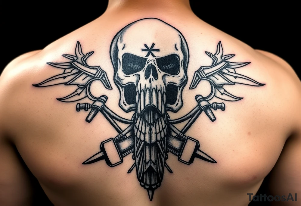 Chicano style. Skull, motorcycle And the inscription 1% tattoo idea