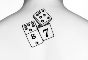 Three realisticdomino tiles falling onto each other like in the game, showing the pips 8, 7, and 6. tattoo idea