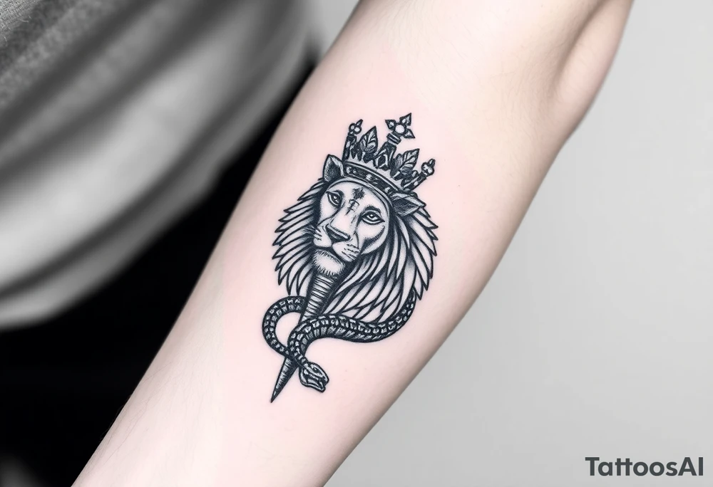 Lion with Egyptian crown and snake tattoo idea