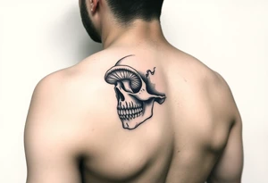 right side of a skull with mushroom out of its eyes tattoo idea