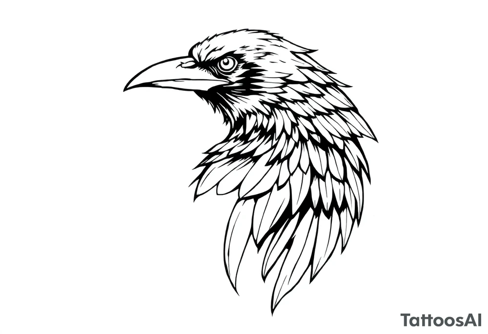 linear abstract raven tattoo idea