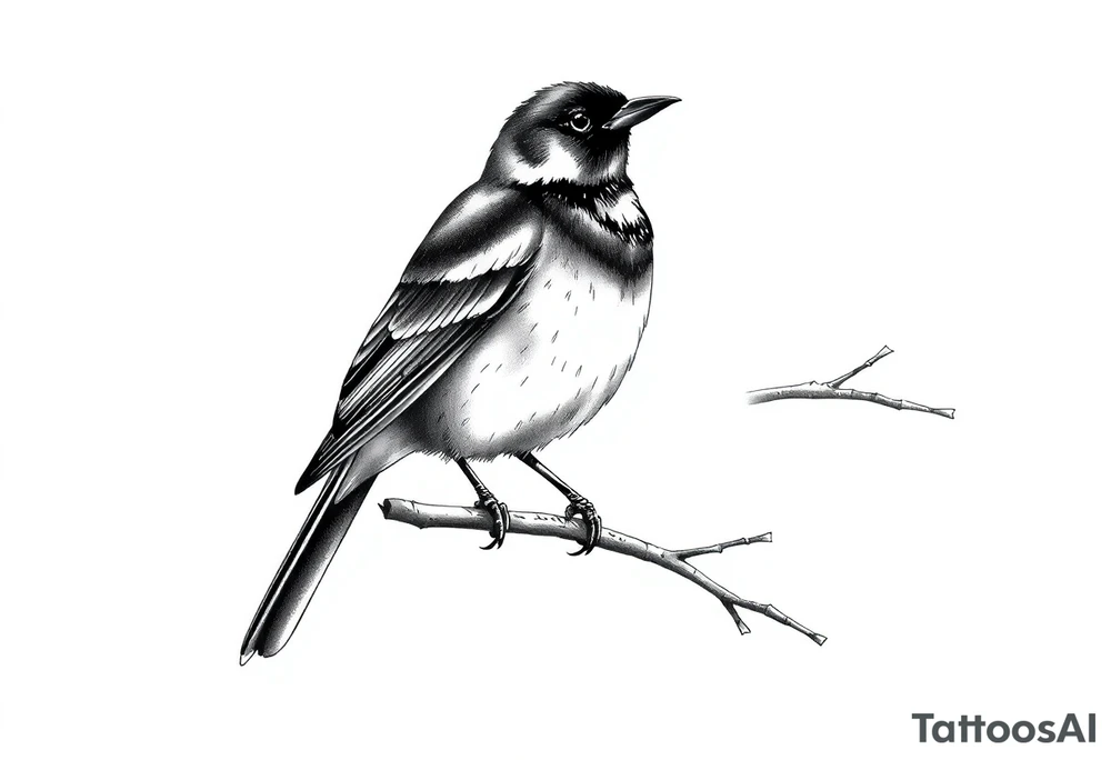 male eurasian blackbird sitting on a branch tattoo idea