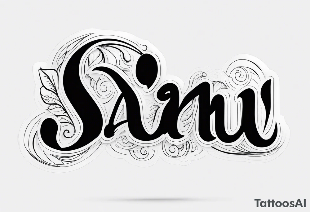 the word "Saanu" minimalistic background but a nice cursive font with the S standing out tattoo idea