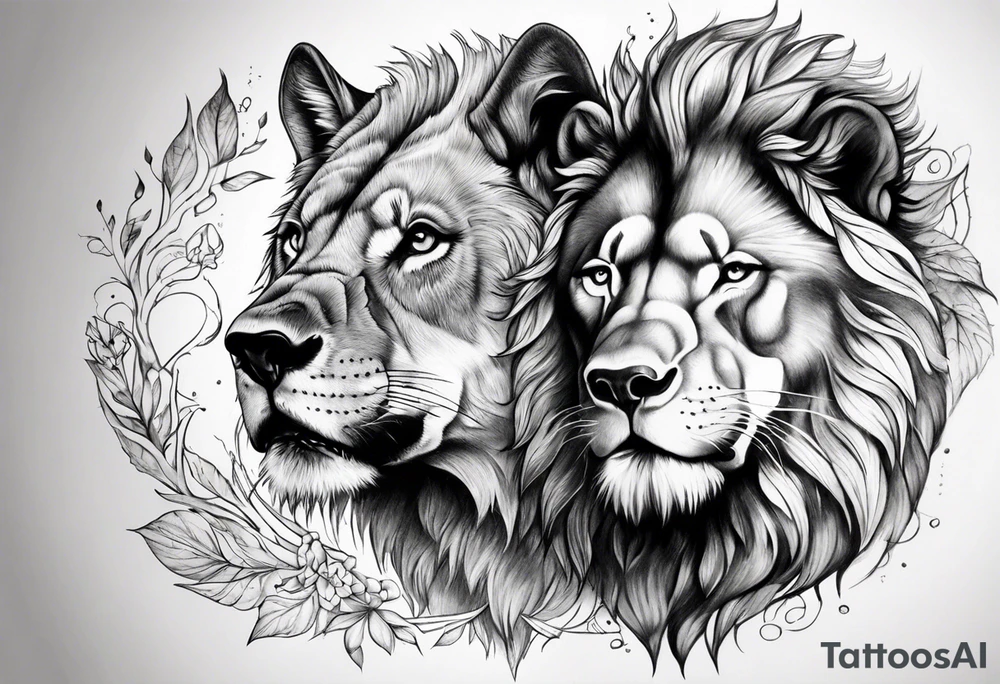 lion and wolf together but playful tattoo idea