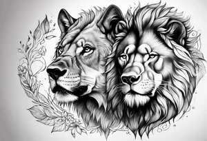 lion and wolf together but playful tattoo idea
