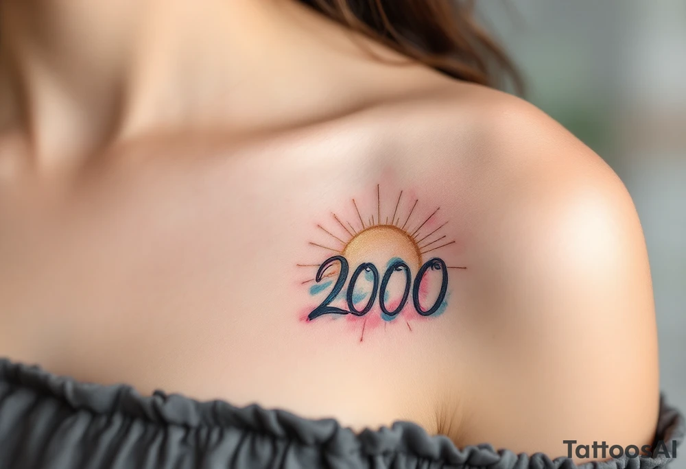 Delicate 03.05.2000 in fine-line script with golden sun rays behind the date. tattoo idea