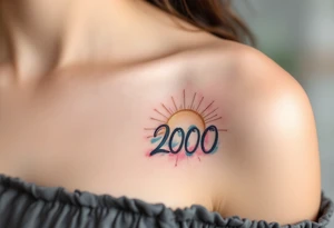 Delicate 03.05.2000 in fine-line script with golden sun rays behind the date. tattoo idea