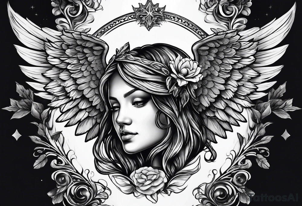 acorn with angel wings and halo tattoo idea