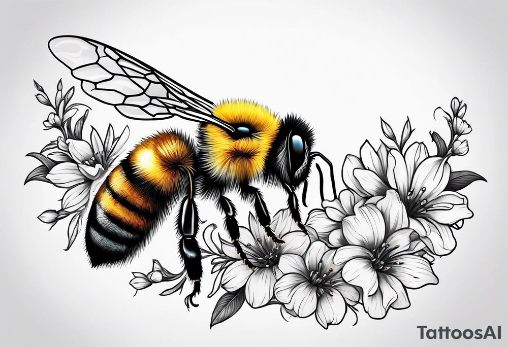 Bee and flowers on shoulder tattoo idea