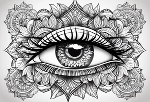 Mandala design with realistic woman’s eye in the center tattoo idea