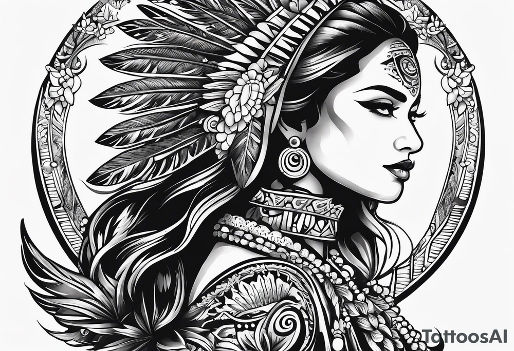 Mexican inspired Tattoo that incorporates love for family and importance of building wealth. Include elements of the pacific northwest tattoo idea