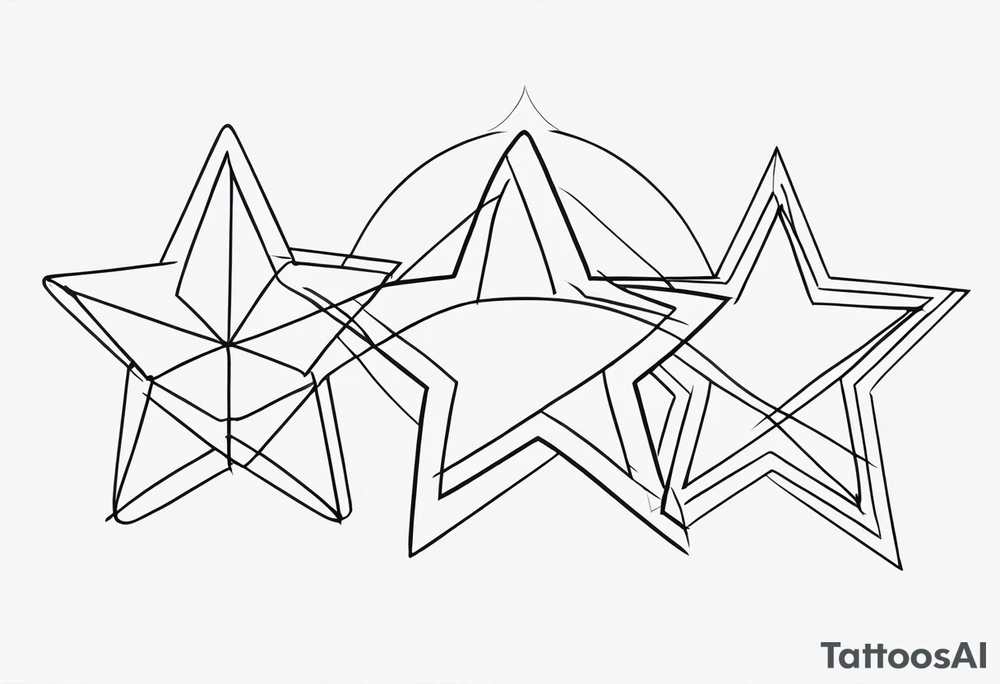 3 stars of different shapes united by a fine line tattoo idea