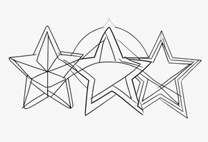 3 stars of different shapes united by a fine line tattoo idea