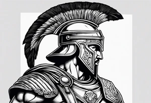 Side profile Spartan Solider ancient roman city far away tattoo idea