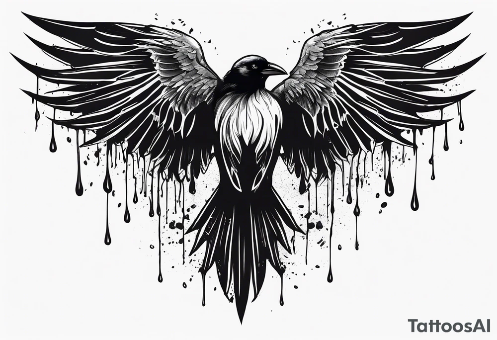 Black crows spreading wings and dripped in blood tattoo idea