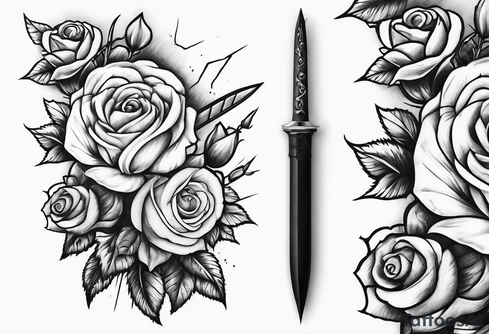 Long Dagger stabbing roses tattoo idea