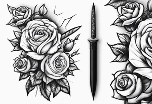 Long Dagger stabbing roses tattoo idea