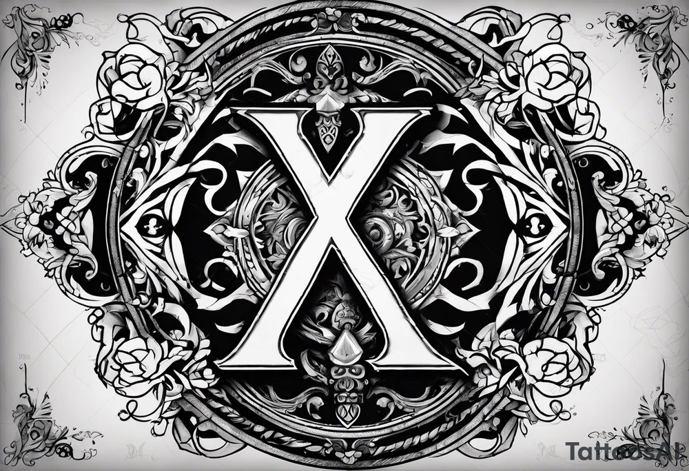 I need a tattoo design that only includes the letters X and I, with a dark and gothic style. tattoo idea