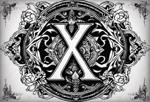 I need a tattoo design that only includes the letters X and I, with a dark and gothic style. tattoo idea