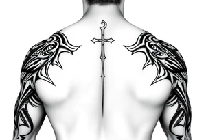 Tribal religious full sleeve  masculine tattoo idea