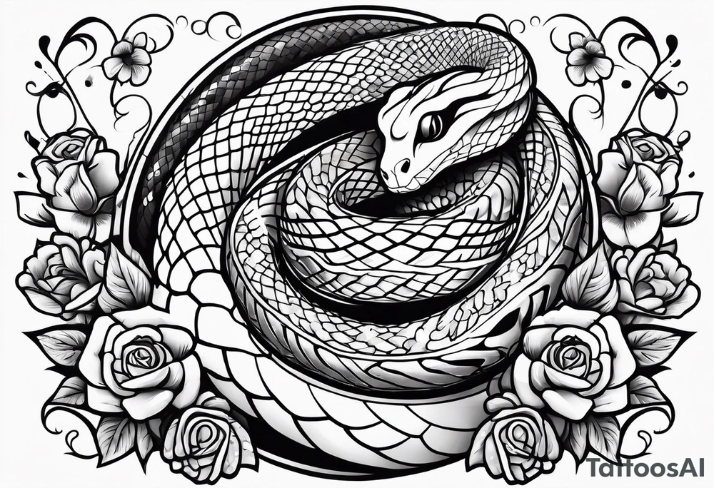 snakes with a playing card with flowers tattoo idea
