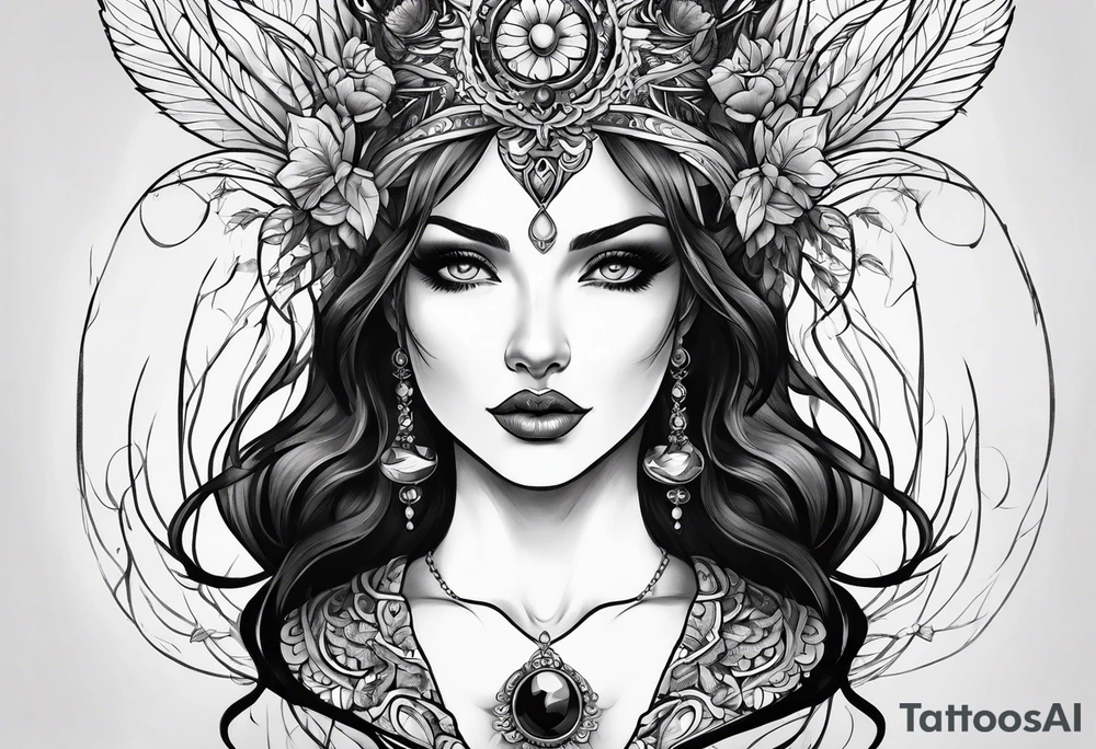 Dark feminine ethereal goddess tattoo idea