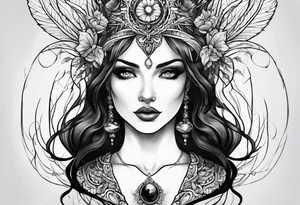 Dark feminine ethereal goddess tattoo idea