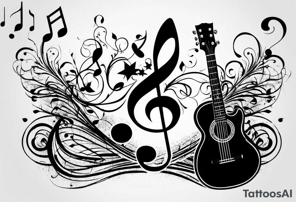 Musical notes and guitar depicting the letters R and L tattoo idea