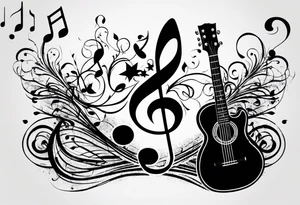 Musical notes and guitar depicting the letters R and L tattoo idea