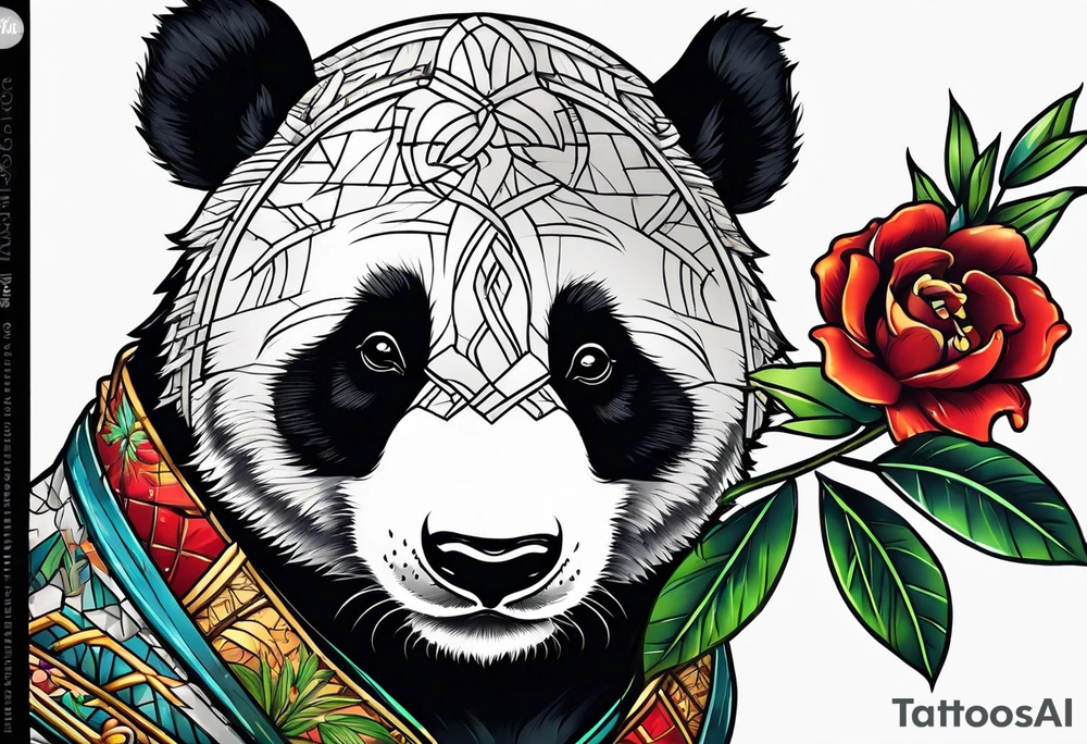 Cute panda only face with bamboo tattoo idea