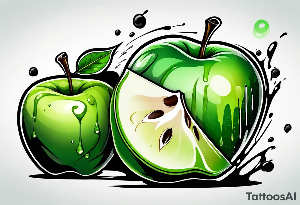 Dripping ink green apple tattoo idea