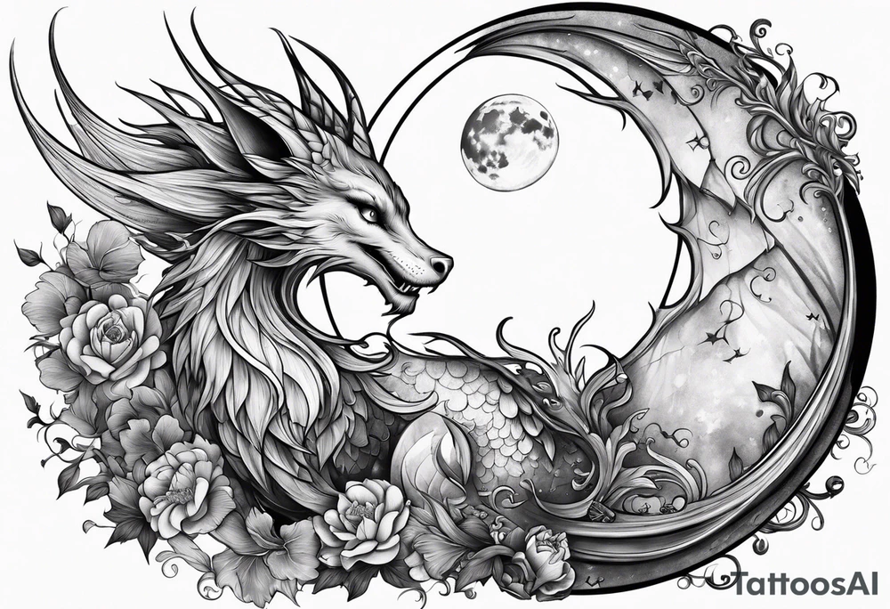 Moon fairy dragon tattoo idea