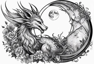 Moon fairy dragon tattoo idea