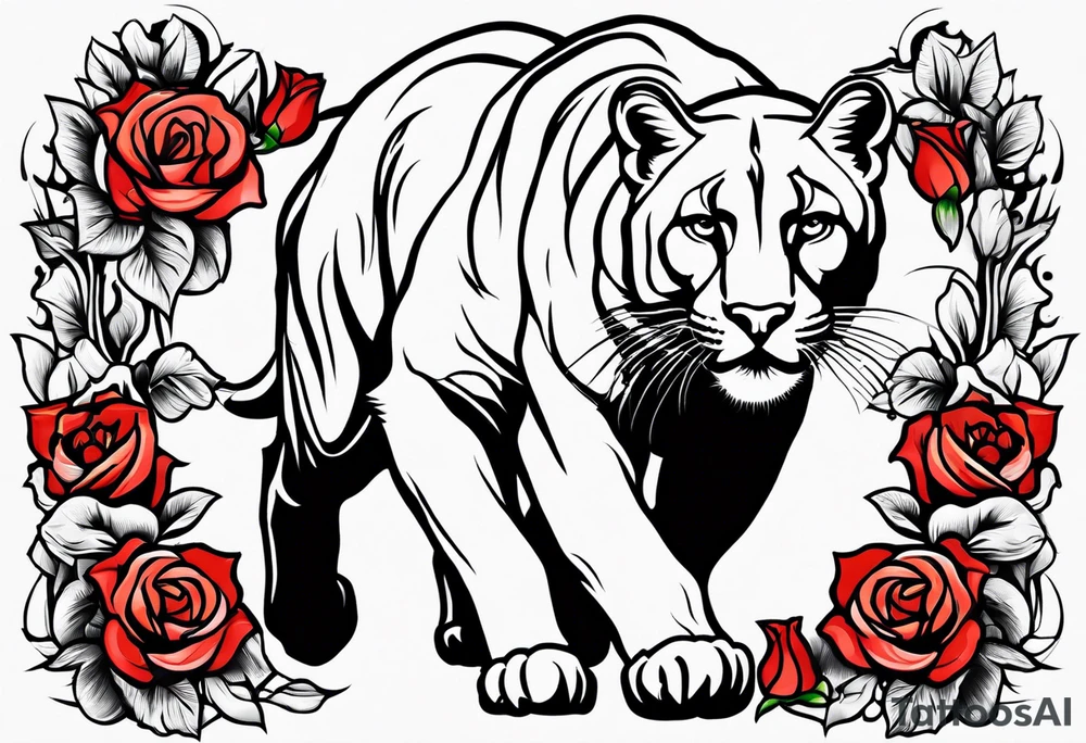 Cougar walking with roses tattoo idea