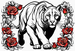 Cougar walking with roses tattoo idea