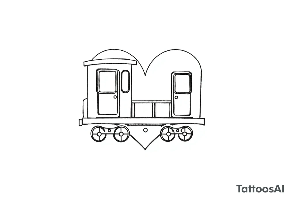 A train with carriages in the shape of a heart tattoo idea