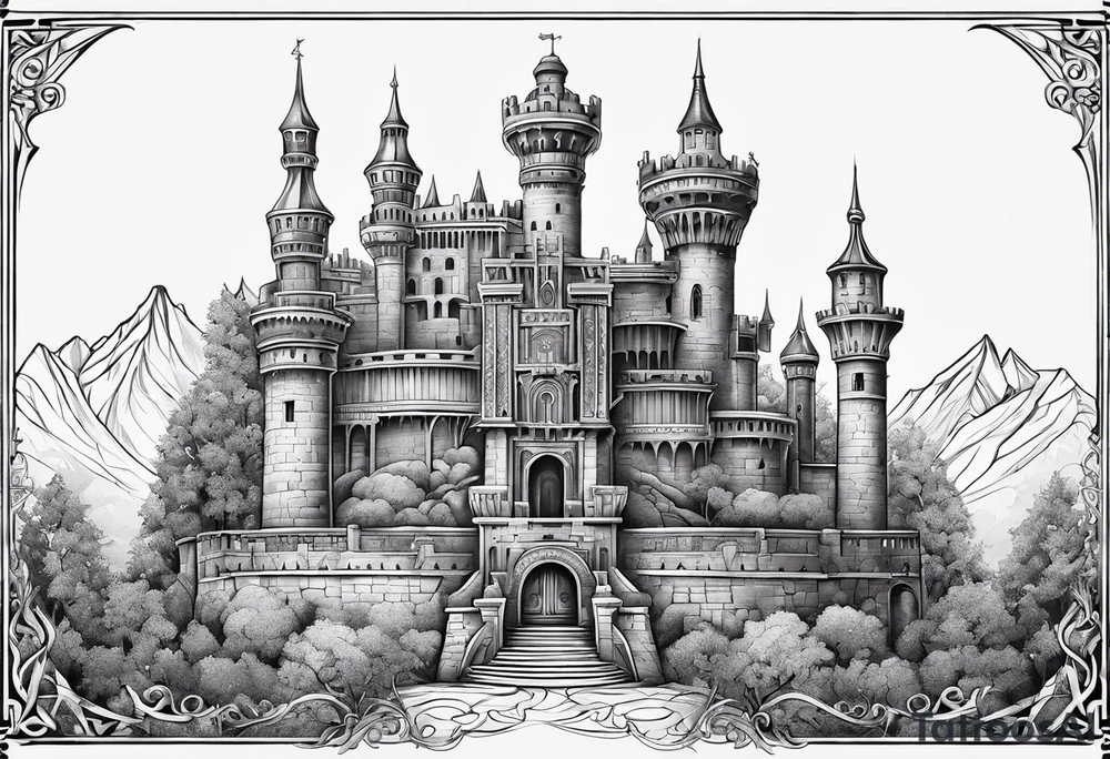 Labyrinth Castle with bell tattoo idea