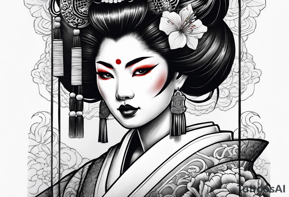 geisha in oni mask tattoo idea
