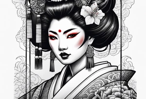 geisha in oni mask tattoo idea