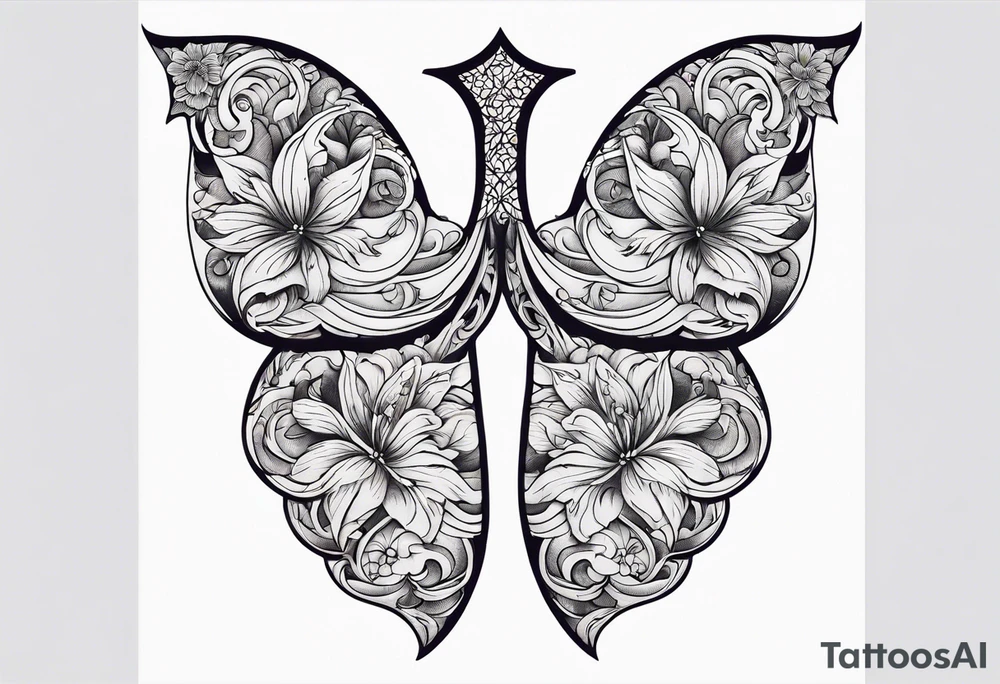 Ornament of flowers forming a the shape of a lung tattoo idea