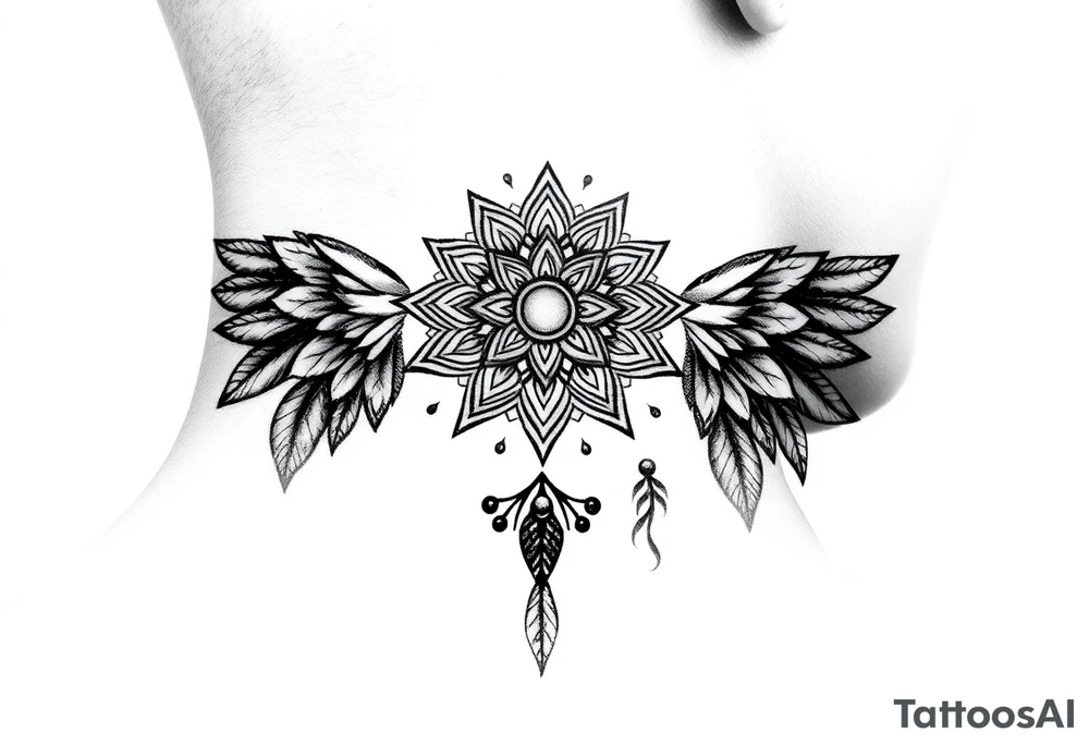 spiritual feathers ornamental mandala shaman tattoo idea